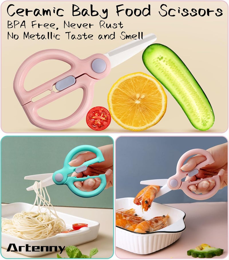 Artenny Ceramic Baby Food Scissors Kids with Travel Case, Toddler Scissors with Safety Lock, Ideal for Pizza, Meats, Noodles, Vegetables, and Fruits (C/D) - Image 2